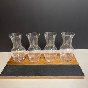 Crofton Wine Tasting Flight. Carafe Wine Glasses. Wooden Board. Chalkboard Slate